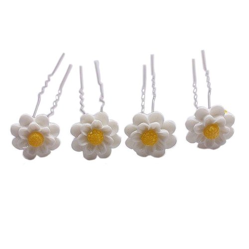 canjoyn 20 Pcs Pearl Rhinestone Gem U Hair Pin Crystal Flower U Shaped Hair Pins Prom Hair Clips Bun Hair Pins Bride Headwear Wedding Prom Hair Pins Barrette Jewel Hair Pin (Resin Daisy)
