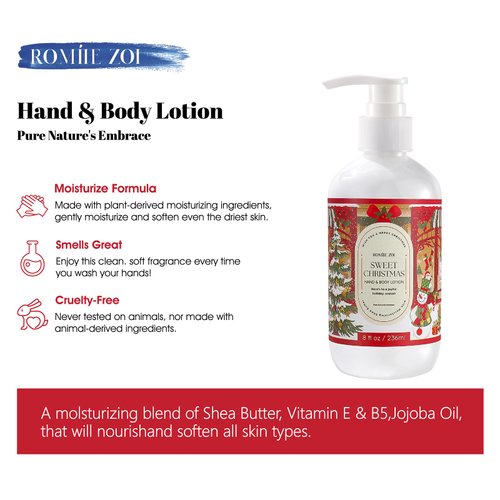 ROMIIE ZOI Christmas Hand & Body Lotion with Moisturizing Shea Butter - Sweet Christmas- Infused with Sweet Pine Aroma - 236 ML / 8 FL OZ