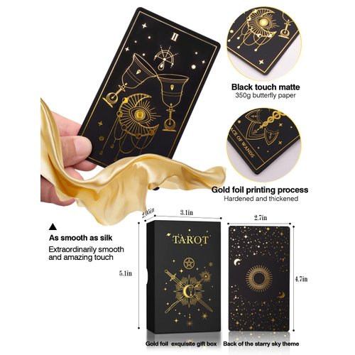 WJPC Gold Foil Tarot Cards with Guide Book Set&Gift Box for Beginner& Expert. Original DesignTarot Decks, Tarot Cards Decks