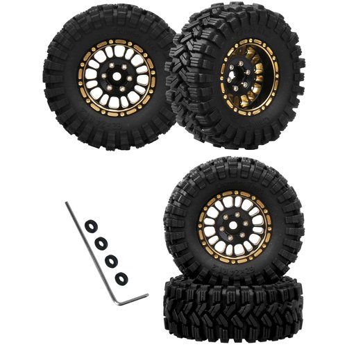 Rcarmumb RC 1.2in Truck Tires for 1/18 1/24 RC Crawler Car Trx4m Axial SCX24 FMS FCX24,4PCS RC Full Brass Beadlock Wheel Soft Rubber Tires Set