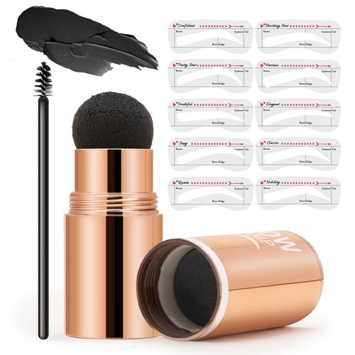 GEUUFEA Multipurpose Eyebrow Stamp Stencil Kit, Waterproof & Smudge-proof Eyebrow Stamp Shaping Powder, with Mini Eyebrow Brush