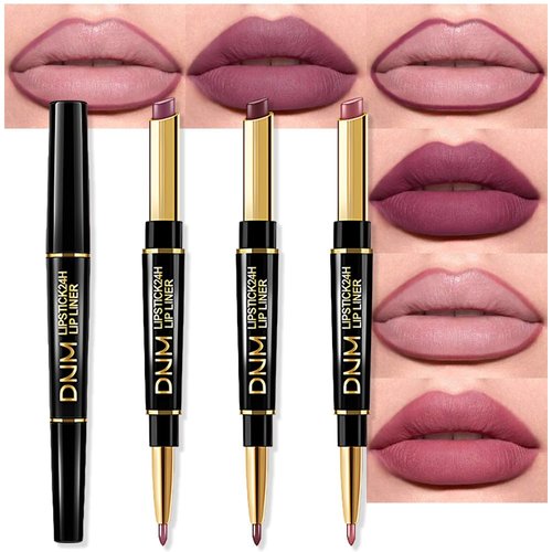 evpct 3Pcs More Mauve Berry Blush Lip Liner and Lipstick Set for Women, DNM Matte 24 Hour Lipstick Pen and with Lip Liner Pencil Set Long Lasting 24 labial labiales mate 24 horas originales,28#28#30#