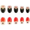 Press on Nails Medium Oval Black Red Love Heart 3D Pearl False Nails with Design Valentine's Day Almond Nails Artificial Acrylic Nails Full Cover Glossy Coffin Fake Nails Glue on Nails for Women