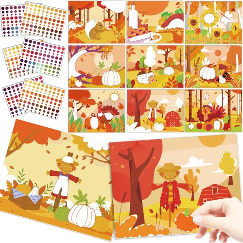 Dot It Sticker Art Kit- Fall Arts and Crafts Autumn coloring Art Activity No Mess Sticker for Kids Toddlers, Dot Markers Stickers Books DIY Boys and Girls Birthday Gifts for Ages 3 to 7,10 Styles