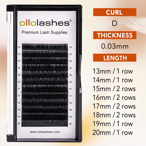 Eyelash Extension B C CC D J Curl Mix 5-20mm 0.03-0.15 Super Matte Classic Lash Extensions Professional Supplies for Lash Techs (D-0.03, 13-20mm)
