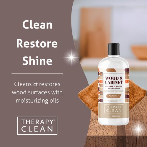 Therapy Wood Cleaner and Polish Bundle With Premium Microfiber Cloth - Best Wood Polish for Furniture - Wood Cleaner - Cabinet and Table Restorer - Natural Conditioner