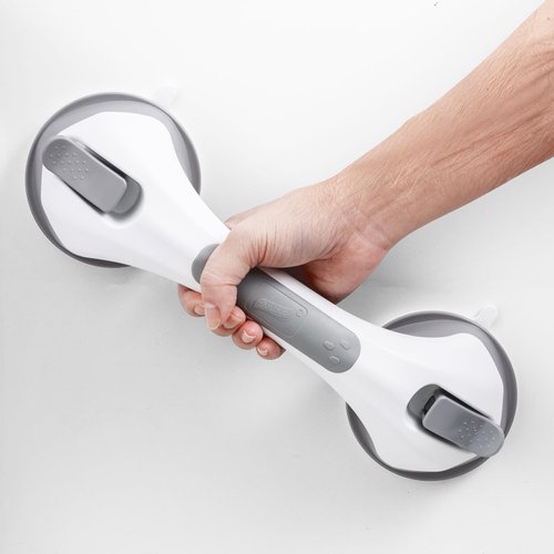 TAILINK Shower Grab Bar Suction Cup 12 inch, Grab Bars for Shower and Bathroom, Shower Safety Handle for Elderly and Seniors, Removable & Reusable Waterproof Bathtub Handle, No Drilling Grab Bar, Grey
