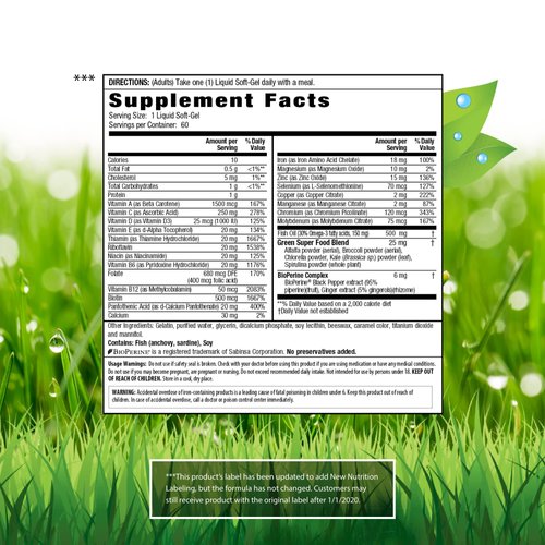 Irwin Naturals Only One Liquid-Gel Multi with Iron - 60 Liquid Soft-Gels, Pack of 2 - Omega-3 Oils, Antioxidants & Green Super Foods - 120 Total Servings