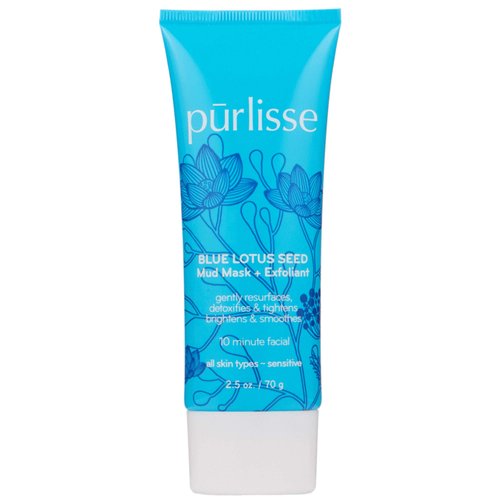 purlisse Blue Lotus Seed Mud Mask and Exfoliant - Brightening and Exfoliating Face Scrub Masque For All Skin Types - Top Rated Mudd Mask for Sensitive Skin, 2.5 ounce