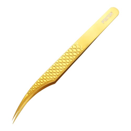 FEITA Diamond Grip Eyelash Extensions Tweezer Lash Precision Tweezers, Japanese Steel Dolphin-shaped Tip, False Lashes Application Tools, Gold 1Pc