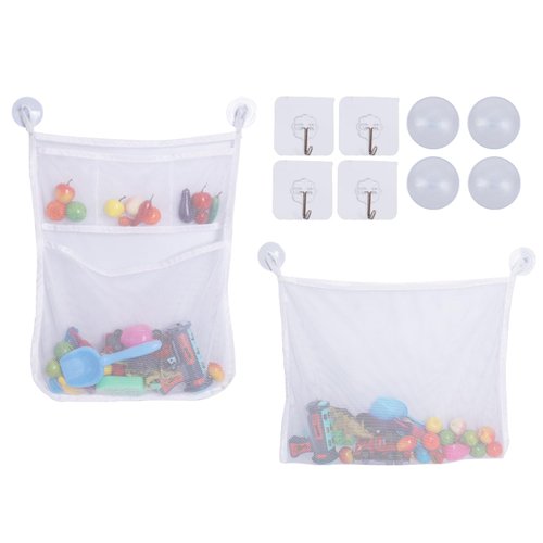 2Pcs Mesh Bath Toy Organizer Bags with Suckers & Hooks, Bathtub Toy Holder, Bath Toy Storage Net Bags for Toddlers & Kids Bathroom Storage