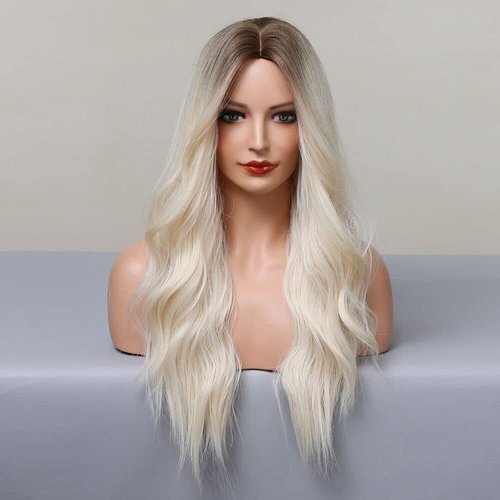 MONLER Long Blonde Wigs for Women 26 Inches Ombre Blonde Wig with Dark Roots Synthetic Wig Loose Wavy Wigs Cosplay Daily