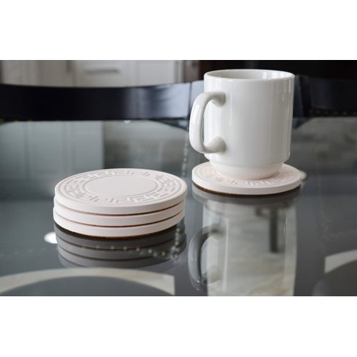 Coaster Stone Absorbent Stone Coasters, 4-1/4-Inch, Greek Key Set of 4