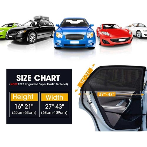Car Rear Side Window Shade,2 Pack Stretchy Mesh Car Window Screen Sun Shade Mosquito Net Cover Fit for 96% Cars SUVs, Anti-Sun Glare, Reduce UV Rays,Privacy Protection