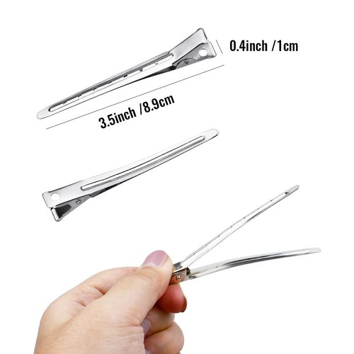 25 Pcs Metal Duck Bill Hair Clips Silver Single Prong Hair Clips Women Styling Hair Clips Alligator Curl Clips for Hair Coloring, Bows DIY, Hair Extensions, Salon (3.5Inch)