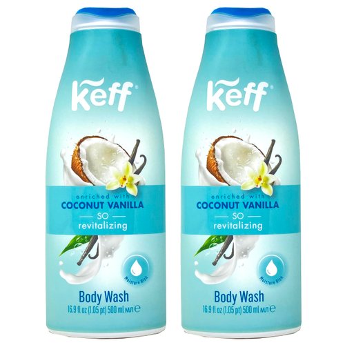 KEFF Body Wash – Product of Israel, Moisturizing Body Wash with Shea Butter, Vitamin E, and Aloe Vera 16 Ounce (Pack of 2) (Vanilla Coconut)