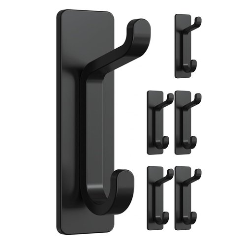 pickpiff 6-Pack Self-Adhesive Hooks, Extra Sticky 10LB (Max), for Towel Coat Robe Key Cloth, Stainless Hook for Door Bathroom Shower, Matte Black Wall Mounted Hanger for Shower Bathroom Kitchen Door