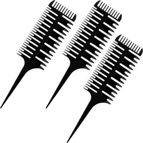 Boao 3 Pieces Hair Comb, 3-Way Highlighting Sectioning Foiling Comb for Hair Coloring, Microbraiding, Styling and Dyeing, Plastic, 3 Count (Pack of 1), Black, 24.5 x 6.5 cm/ 9.65 x 2.56 inches