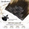 Moresoo Seamless Clip in Hair Extensions Real Human Hair Ombre PU Weft Clip in Extensions Human Hair Balayage Brown to Light Brown with Blonde Seamless Clip ins Human Hair 18inch 7Pieces 120Grams