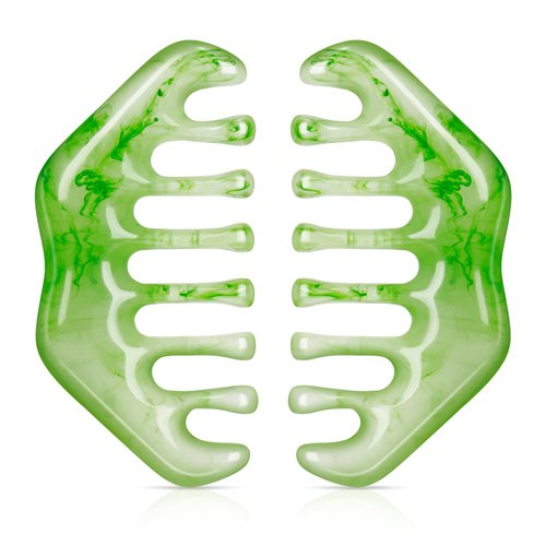 Geiserailie 2 Pieces Jade Combs Massage Stone Hair Comb Guasha Scraping Scalp Comb Facial Massage Tool Multifunctional Handheld Head Tools for Valentine's Day Mother's Day Gift (Elegant Style)