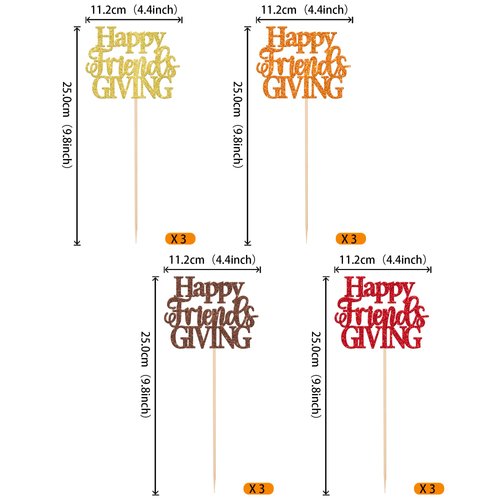 12 Pack Happy Friendsgiving Centerpiece Sticks, Friendsgiving Party Decorations, Fall Theme Thanksgiving Table Toppers Decotations for Happy Thanksgiving Day Theme Birthday Party Decorations Multi
