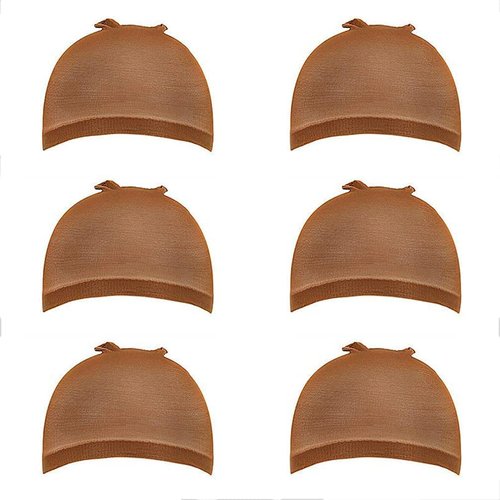 Wig Caps for Lace Front Wig, Brown Stocking Wig Cap for Women, Bald Cap for Wigs, 6 Pack (6Pack(Brown Wig Caps))
