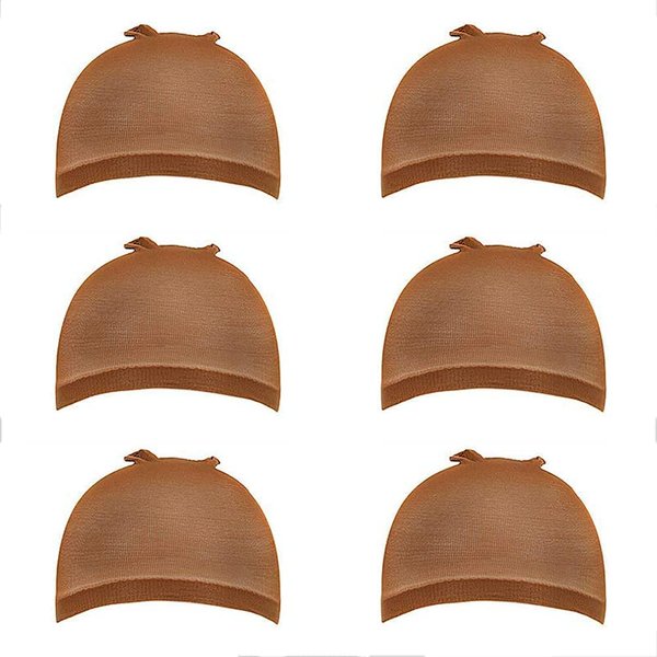 Wig Caps for Lace Front Wig, Brown Stocking Wig Cap for Women, Bald Cap for Wigs, 6 Pack (6Pack(Brown Wig Caps))