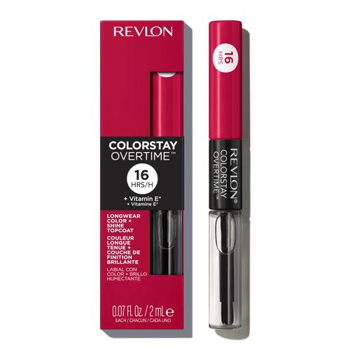 Revlon Liquid Lipstick with Clear Lip Gloss, ColorStay Face Makeup, Overtime Lipcolor, Dual Ended with Vitamin E in Red/ Coral, Unending Red (480), 0.07 Oz