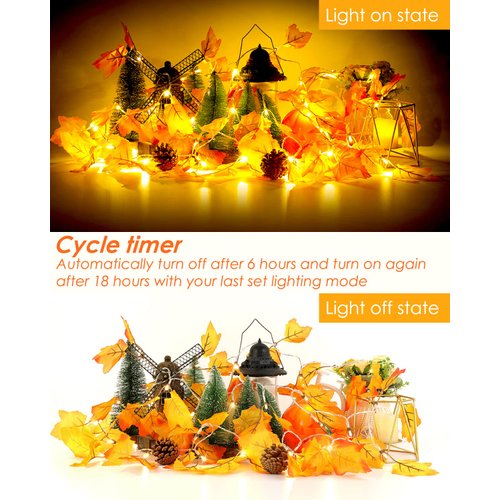 [8 Lighting Modes & Timer] Thanksgiving Decorations for Home Maple Leaf Garland with Lights 40LED Battery Operated Waterproof String Lights, Fall Decor Indoor Halloween Friendsgiving Autumn