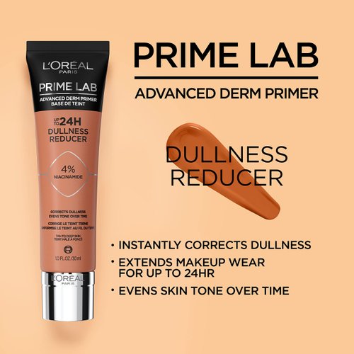 L'Oreal Paris Prime Lab Up to 24H Dullness Reducer, Face Primer Infused with Niacinamide to Reduce Face Dullness and Extend Makeup Wear, 1.01 Fl Oz