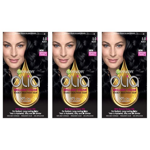 Garnier Hair Color Olia Oil Powered Permanent Hair Color, 1.0 Black, 3 Coun