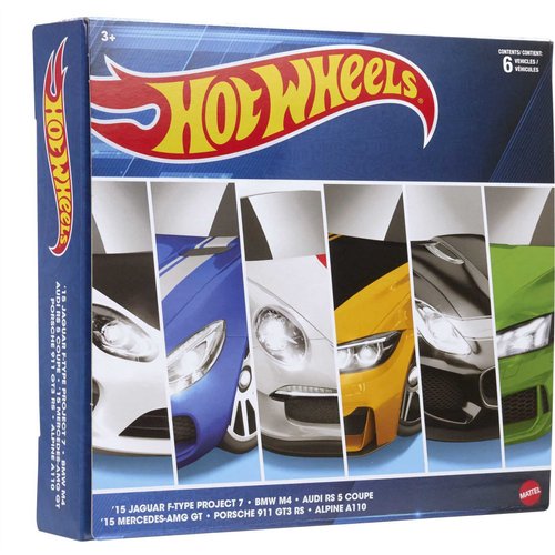 Hot Wheels Themed Multipacks of 6 Toy Cars, 1:64 Scale, Authentic Decos, Popular Castings, Rolling Wheels, Gift for Kids 3 Years Old & Up & Collectors