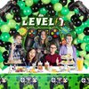 Vlipoeasn 90PCS 7th Birthday Video Game Party Decorations for Boys Set Green 7th Birthday Supplies -7th Video Game Backdrop, Balloons, Tablecloth, Gamer and 7 Foil Balloons for 7th Birthday Party