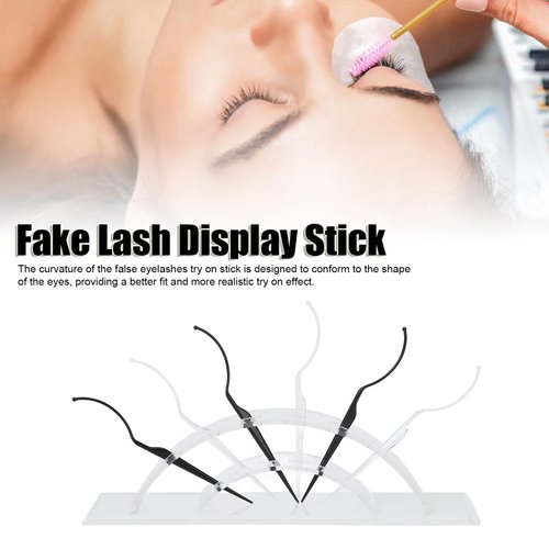 Dioche 6pcs False Eyelashes Display Stick with Display Stand, Holder Applicator Tool, 3D Eyelash Extensions Try On Sticks, for Planting Grafted Eyelash