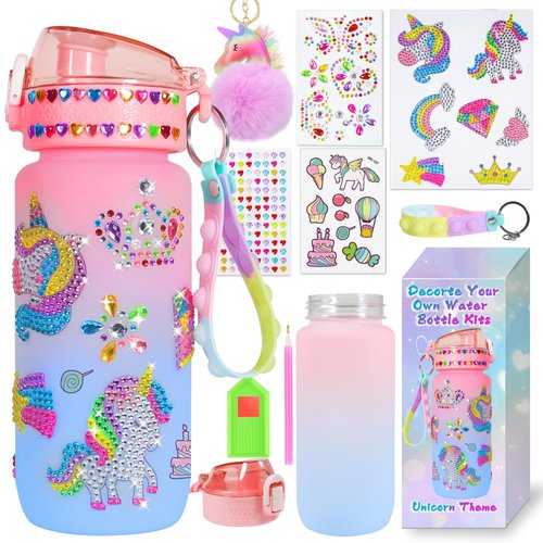 FIRITHYC Decorate Your Own Water Bottle Kits, Arts and Crafts Gifts Toys for Girls Age 4-6-8-10-12,Unicorn Gem Diamond Painting Crafts Gifts Toys for Girls Birthday