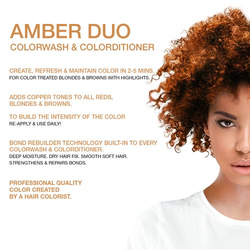 Celeb Luxury Gem Lites Duo Color Depositing Colorwash Shampoo & Conditioner Set + Bondfix Bond Rebuilder, Semi Permanent Hair Color, Vegan Hair Dye, Amber Copper Brown