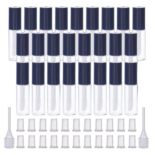LTKJ 25 Pack 1.2 mL Pretty Empty Lip Gloss Tubes Containers, Clear Mini Refillable Lip Balm Bottles with Rubber Inserts and 3pcs Transfer Pipettes for Lip Samples Travel DIY Makeup (Black)