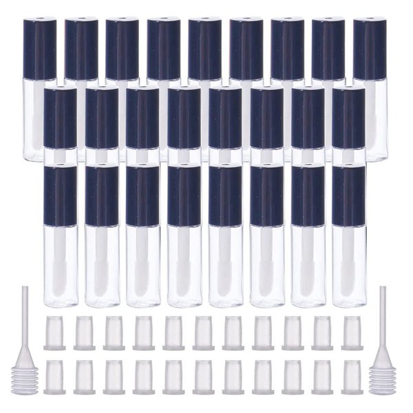 LTKJ 25 Pack 1.2 mL Pretty Empty Lip Gloss Tubes Containers, Clear Mini Refillable Lip Balm Bottles with Rubber Inserts and 3pcs Transfer Pipettes for Lip Samples Travel DIY Makeup (Black)