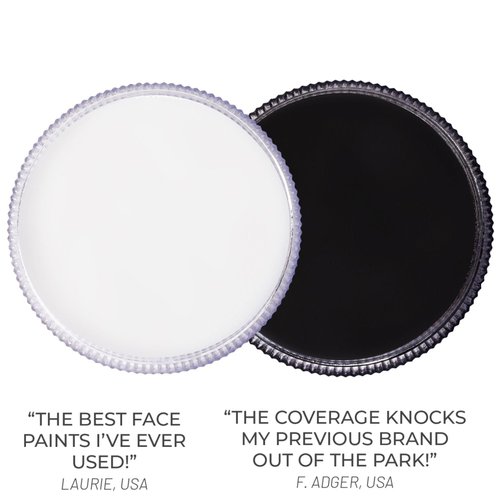 Blue Squid PRO Face Paint - Professional Water Based Single Cake Facepaint & Body Paints - SFX Makeup, Kids Adults Face Painting for Costume, Halloween, Cosplay - Classic Black & White 30g / 1oz