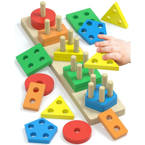Montessori Toys for 1 2 Year Old Boy Girl, Toddler Toys Age 1-2, 1 2 Year Old Boy Girl Birthday Gifts, Education Toddler Puzzles for Wooden Toys Ages 1-3, Stacking Block Toys for Toddlers 1-3