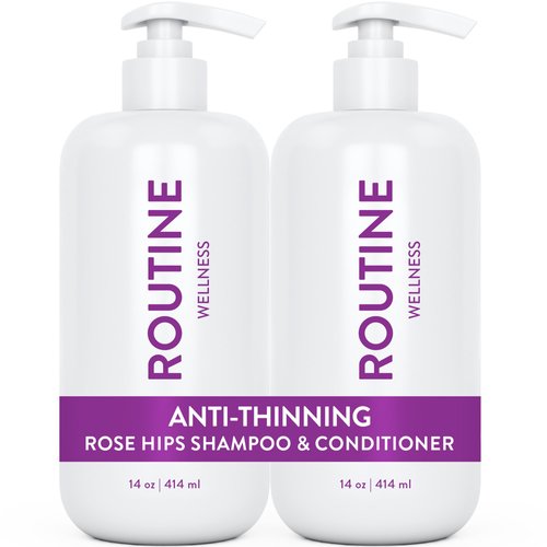 Routine Wellness Anti-Thinning Shampoo and Conditioner Set for Thinning Hair - Biotin DHT Blocker Women & Men - Color Safe Shampoo for Hair Loss & Healthier Growth - Rose Hips (Pack of 2)