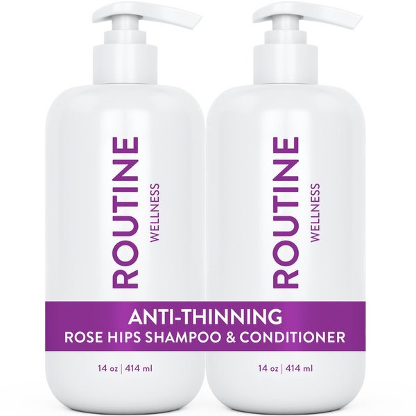 Routine Wellness Anti-Thinning Shampoo and Conditioner Set for Thinning Hair - Biotin DHT Blocker Women & Men - Color Safe Shampoo for Hair Loss & Healthier Growth - Rose Hips (Pack of 2)