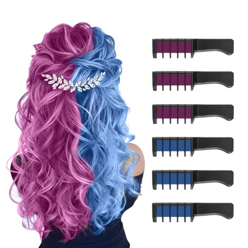 MSDADA Blue and Purple Hair Chalk for Girls-New Hair Chalk Comb Temporary Bright Washable Hair Co...