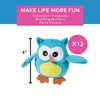 Fun Express 4” Mini Plump Plush Owls - Bright Colors - Adorable Stuffed Animal Toys for Kids, Party Favors, and Collectibles - 12 Pieces
