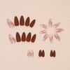 Tyuimhx Medium Press on Nails Almond Fake Nails With Gold Line Designs Brown Matte False Nails Full Cover Stick on Nails Reusable Artificial Nails Glue on Nails for Women Girls Nails Decorations 24Pcs