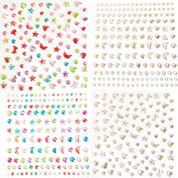 4 sheets Colorful Gem Stickers Rhinestones Adhesive Backed Crystal Stickers for Crafts Acrylic Rhinestones for Kids' DIY Craft Projects