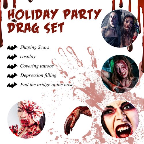 Face Body Paint Set, Halloween Cosplay SFX Makeup Black White Green Cream + Fake Blood, Washable Formula Face Painting, Ideal for Halloween, SFX, Theater, Cosplay, Parties and Costume