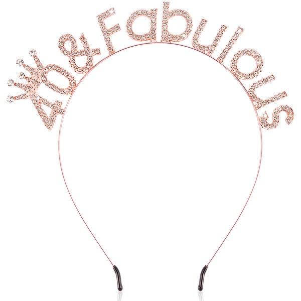 SuPoo Rose Gold 40th Birthday Crown Headband 40th Birthday Decorations Women 40 & Fabulous Birthday Tiara 40 Birthday Gifts for Her 40 Year Old Party Decorations Happy Birthday Hair Accessories