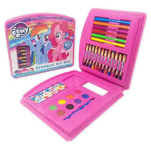 My Little Pony 43-Piece Art Case | Travel Art Set for Children | includes Markers, Crayons, Stickers, and Watercolors | Gift for Kids Ages 3+