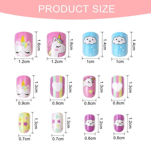 JANYUN 48 Pcs Stick on Nails for Kids Fake Nails for Girls False Nails Lovely Children Gift Nail Art Decoration (Girl Theme)